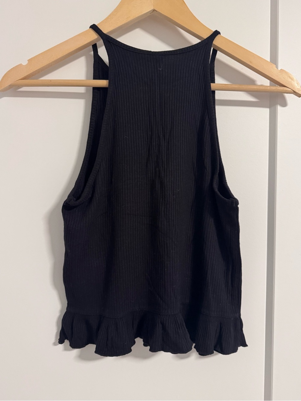 H&M Ribbed Black Ruffle-Hem Tank Top - Women - Picture 2 of 4
